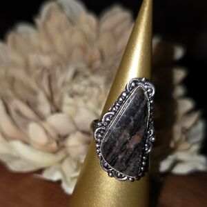Black Rhodonite Ring Size 8¾ Silver Plated NEW
